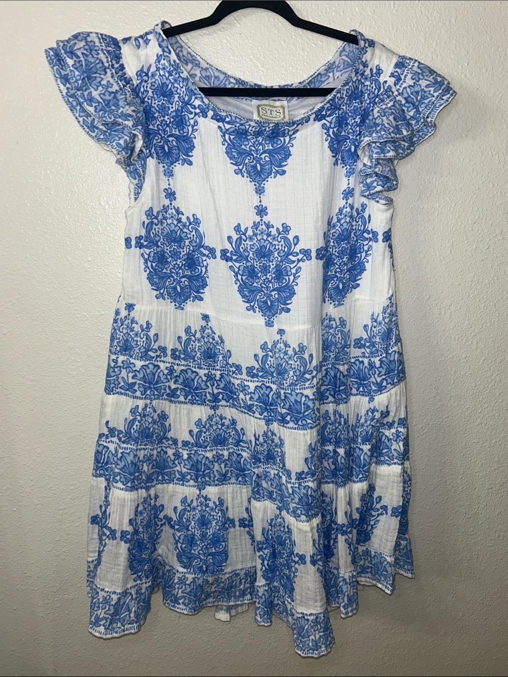 Sail To Sable STS White & Blue Floral Print Dress Sz L